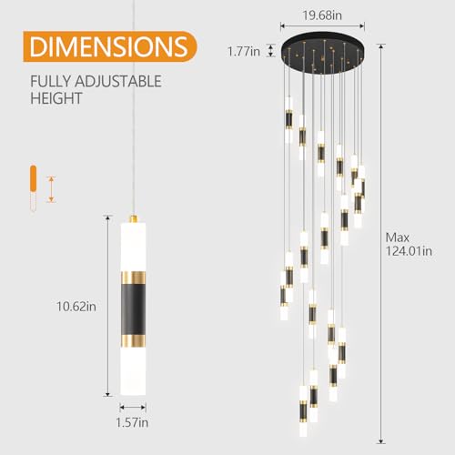 18 Light Modern Kitchen Island Black Gold Ceiling Pendant Light Dimmable LED 108W Staircase Large Chandelier Lobby Living Room Bedroom Foyer High Ceiling Chandelier