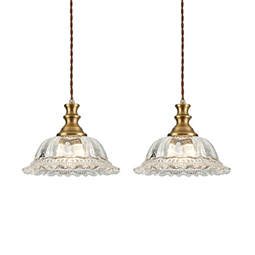 Glass Pendant Lights Modern Pendant Lighting Fixtures Hanging Lamp Brushed Finish Hanging Light Fixture for Kitchen Island Bedroom Dining Room Coffee Shop Hallway 2 Pack (2 Count)