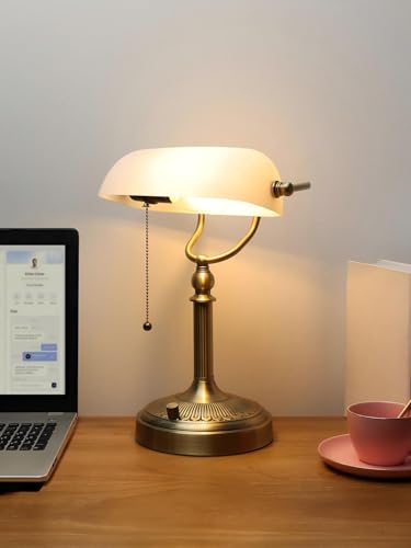 White Matted Stepless Dimmable Glass Bankers Desk Lamp