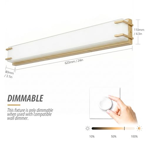 LED Bathroom Light Fixtures Over Mirror 24.4” Vanity Light with Milky White Lampshade 4000K Daylight Gold Bath Bar (24 Count)