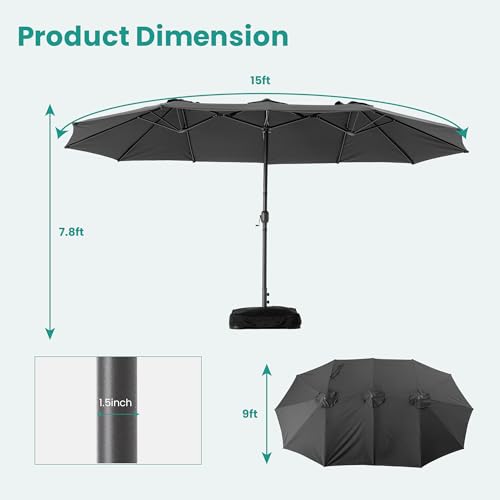 15FT Large Double Sided Patio Umbrella with Base Included
