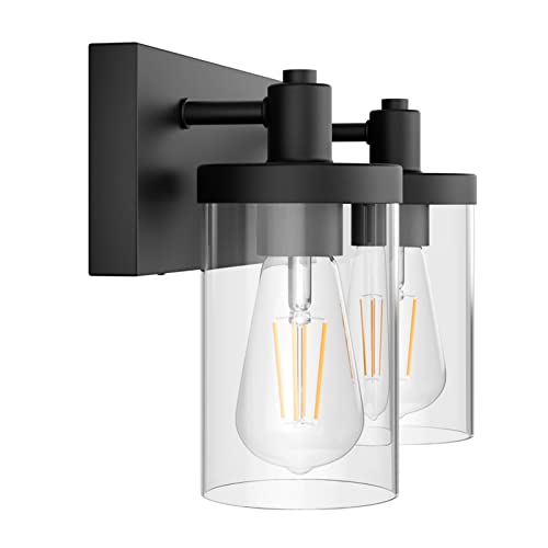 Black Bathroom Light Fixtures Vintage Vanity Light for Bathroom Industrial Wall Sconce with Clear Glass Shade