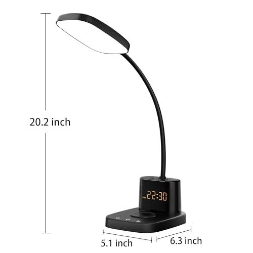 10W Wireless Charging LED Desk Lamp with Clock