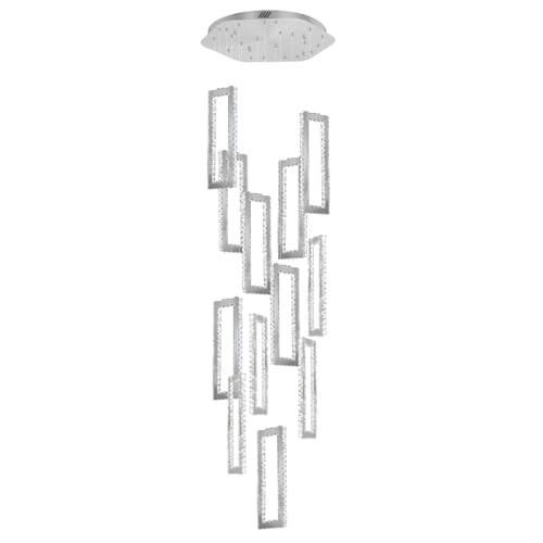 H158 Crystal Rectangle Chandelier 12 Ring Chandeliers for High Ceiling Gold Large Pendant Lighting High Ceiling Light for Living Room Staircase Foyer