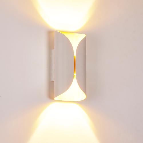White & Gold Up & Down Indoor Outdoor LED Wall Sconce (White and Gold / 1 pack)