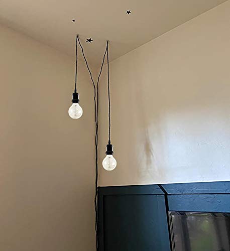 3 Pack 15 ft Plug in Black Twisted Wire Hanging Light Matte Black Base Dimmable Pendant Light Fixture Retro Vintage E26 Edison Socket Ceiling Light for Loft Corridor Dorm Bulb Not Included