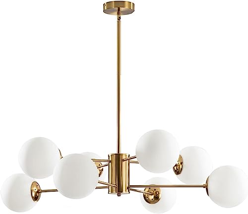 Lighting 8 Light Glass Sputnik Chandelier Light Modern Gold Chandeliers Pendant Light Fixture Vintage Globe Ball Ceiling Flush Mount Light Fixture Kitchen Island