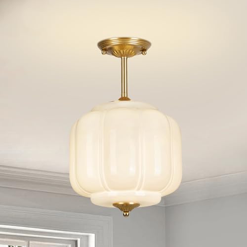 9.4" Milk Glass Semi Flush Mount Ceiling Light Fixture
