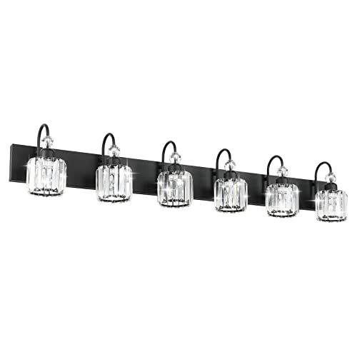 Modern 6 Light Black Crystal Vanity Lights for Bathroom