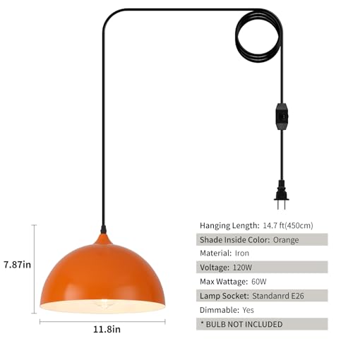 Orange Plug in Pendant Light 2 Packs 11.8inch (2 Count)