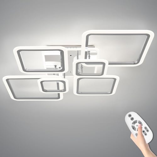 Modern LED Ceiling Lights for Bedroom 36.2'' Dimmable Square 6+1 Rings Ceiling Lights for Living Room with Remote Control 130W for Kitchen