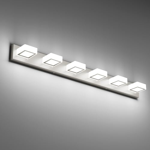 Brushed Nickel Bathroom Vanity Lights 48inch Metal Acrylic LED Modern Bathroom Wall Lighting Fixtures Over Mirror Brushed Nickel