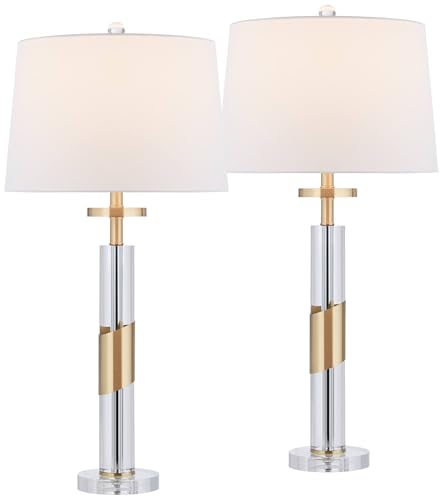 Alfred 30 1 2" Large Table Lamp Set of 2 Soft Brass Crystal Column (2 Count)