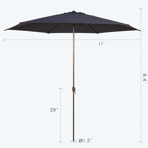 11FT Outdoor Patio Umbrella Outdoor Table Umbrella with Crank Market Umbrella 6 Sturdy Ribs UV Protection Waterproof and Push Button Tilt for Garden Deck Backyard Pool