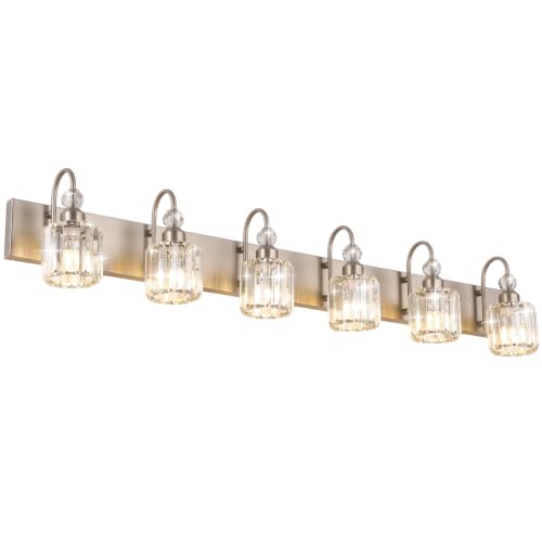 Crystal Brushed Nickel Vanity Light for Bathroom 6 Light Modern Bathroom Lighting Fixtures Over Mirror