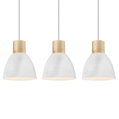 3 Pack White Hammered Pendant Lights for Kitchen Island 7” Small Nordic Solid Wood Hanging Light Fixtures (3 Count)