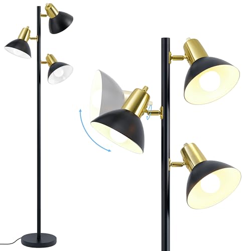 3 Light Floor Lamps for Living Room (Black and Gold)
