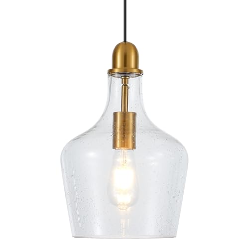 9” Seeded Glass Pendant Light Modern Brass 1 Light Single Dome Bubble Pendant Lighting Fixtures for Kitchen Island Dining Room Hallway
