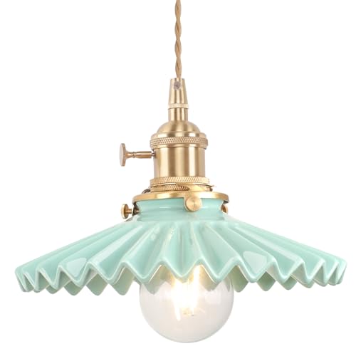 Pendant Light with Green Pleated Ceramic Lmapshade