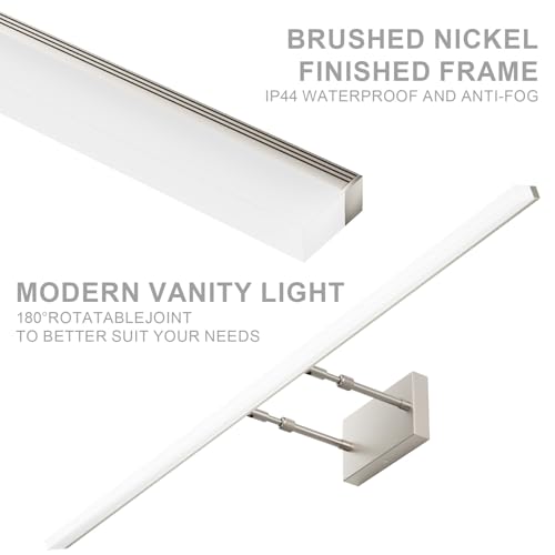 48inch Brushed Nickel Bathroom Llight Fixtures LED Vanity Light Adjustable Modern Vanity Lights Over Mirror Rotatable Lighting 5500K