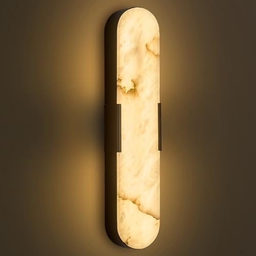 Alabaster Wall Sconces 20" Natural Marble Wall Lights Black