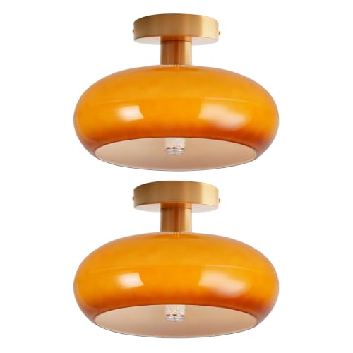 Orange Glass Close to Ceiling Light Fixtures Gold Flush Mount Light