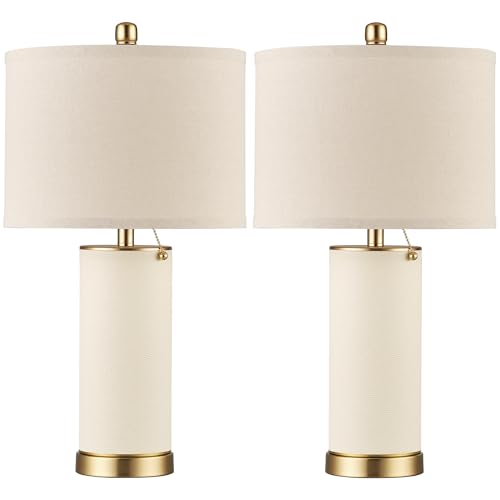 23.4" White PU Leather Table Lamps for Living Room Set of 2 (2 Count)