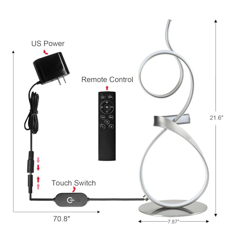 Sand Nickel 21inch 20W 2700LM Modern Bedside Table with Lamp Luxury LED Table Lamps 3 Color Touch Dimmer for Living Room with Remote Control