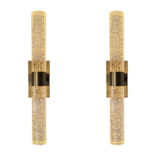 Cordless Gold Crystal Wall Sconces Battery Operated Set of 2 with Remote