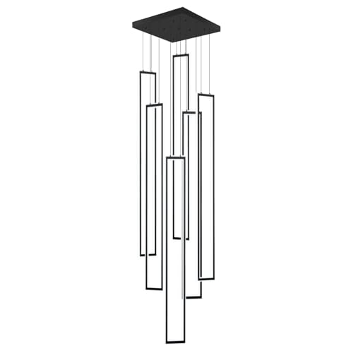Modern Chandeliers for Entryway High Ceiling Large Rectangle Chandelier LED Dimming Black Contemporary Chandelier for Staircase Foyer 2700k