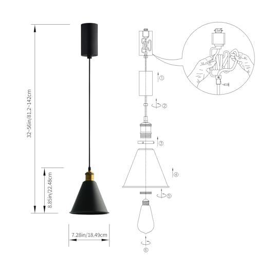 H Type Matte Black E26 Socket Track Lighting Pendant (3 Count)