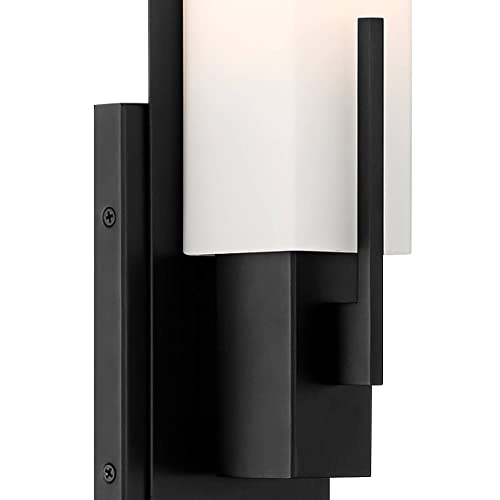 Midtown 15" High White Glass Black Wall Sconce Set of 2 Light Fixture (2 Count)