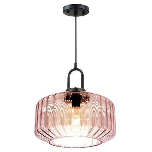 Pink Pendant Lights Fixture Mid Century Modern Pendant Lighting Large Glass Globe Shade Adjustable Cord Pendant Light Vintage Ceiling Hanging Lights for Dining Room Kitchen Island