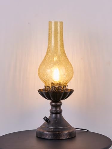 Vintage Table Lamp with Crackled Glass Shade & Rotary Knob Switch