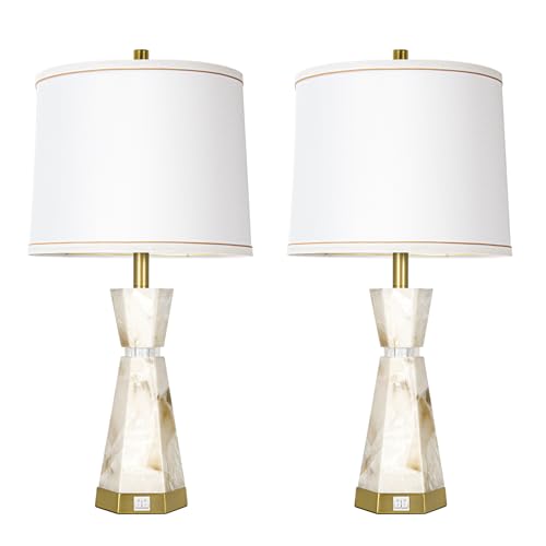 27" Modern Alabaster Table Lamp Set of 2 with Night Light (2 Count)