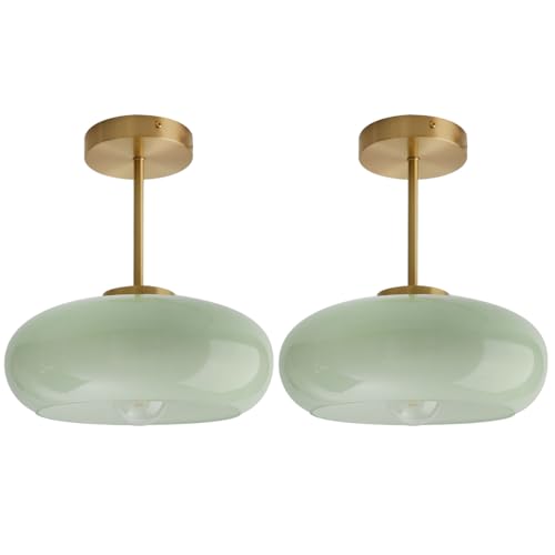 Milk Glass Ceiling Light Semi Flush Mount Ceiling Lights fixtures with Milk Green Glass Shade Mid Century Modern Flush Mount Lighting Gold Brass Close to Lamp for Hallway Kitchen Sink