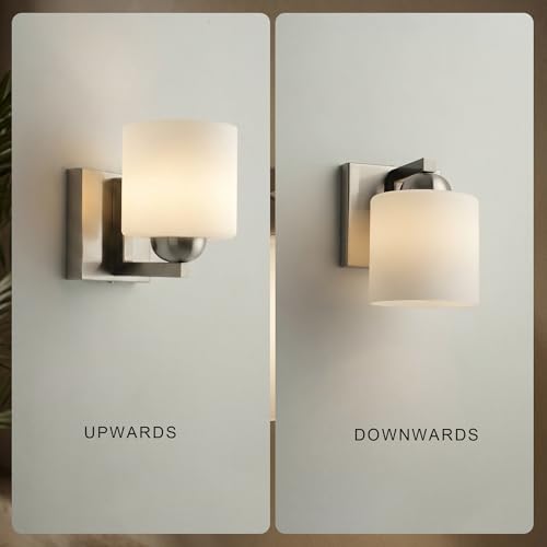 1 Light Brushed Nickel Bathroom Vanity Light with White Glass Shade