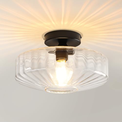 11.8" Clear Glass Ceiling Lights Retro Small Semi Flush Mount Ceiling Light