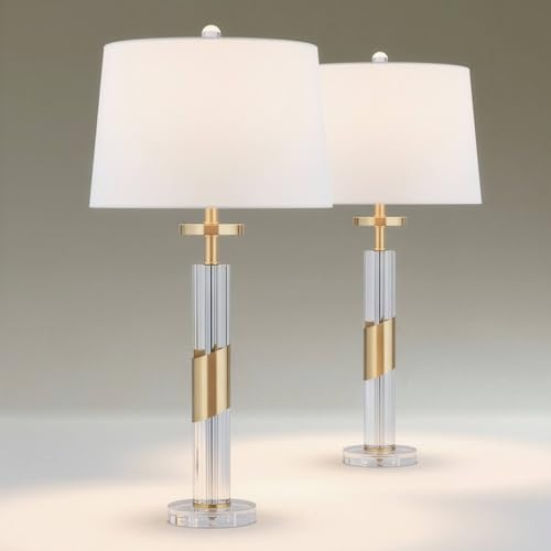 Alfred 30 1 2" Large Table Lamp Set of 2 Soft Brass Crystal Column (2 Count)