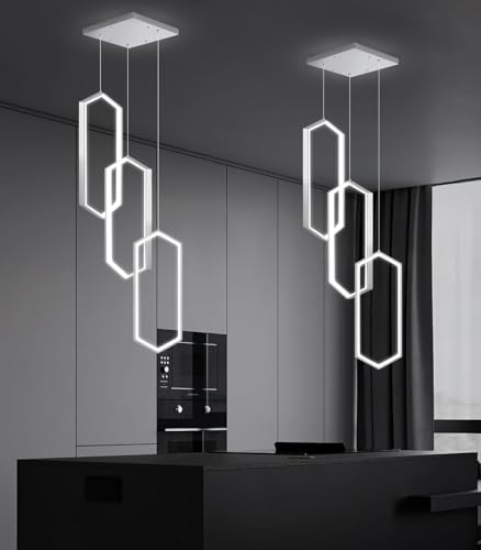 3 Rings Dimmable Pendant Lighting Adjust LED Mini Chandelier Ceiling Light Fixtures for Kitchen Island Dining Room Living Room Bedroom Silver