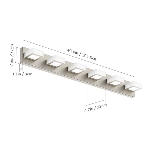 Brushed Nickel Bathroom Vanity Light Metal Acrylic Modern LED Bathroom Lighting Over Mirror