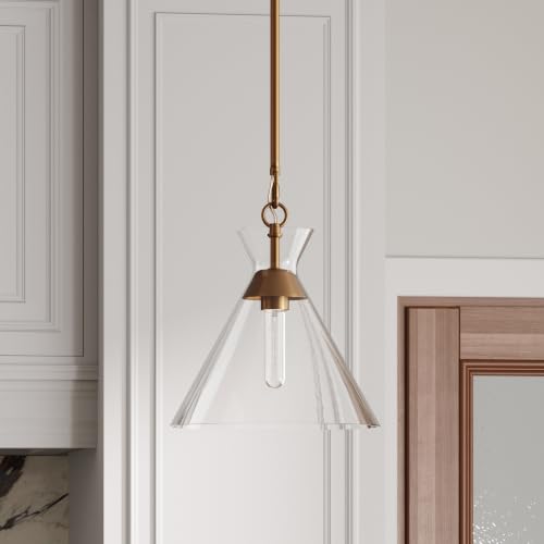 Brighton Vintage Brass Pendant Light with Adjustable Clear Cone Glass Shade for Kitchen Island