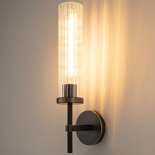 19.5" Knurled‑Craft Hardwired Black Gold Wall Sconce