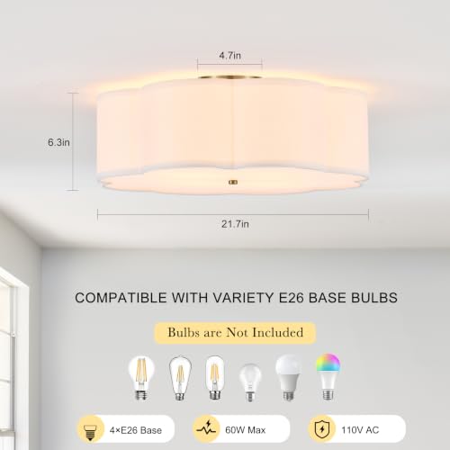 21.7" Large Gold Semi Flush Mount Ceiling Light