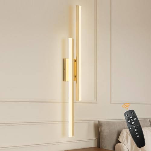 LED Wall Sconce Set of 2 Gold Remote Modern LED Vanity Lights Set of 2 Indoor Wall Light Fixtures for Living Room (2 Count)