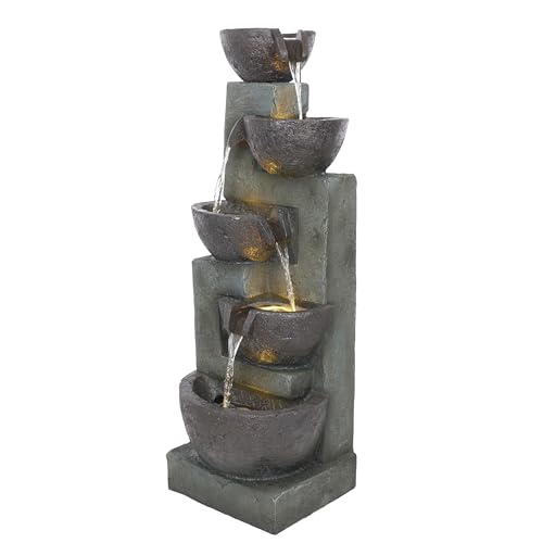 39" Tall 5 Tier Bowls Waterfall Fountain with LED Lights