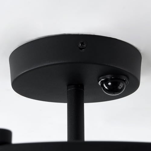 Motion Sensor Ceiling Light Indoor Industrial 4 Light Semi Flush Mout Ceiling Light Fixture Black Overhead Light for Entryway Hallway Closet Porch Front Farmhouse