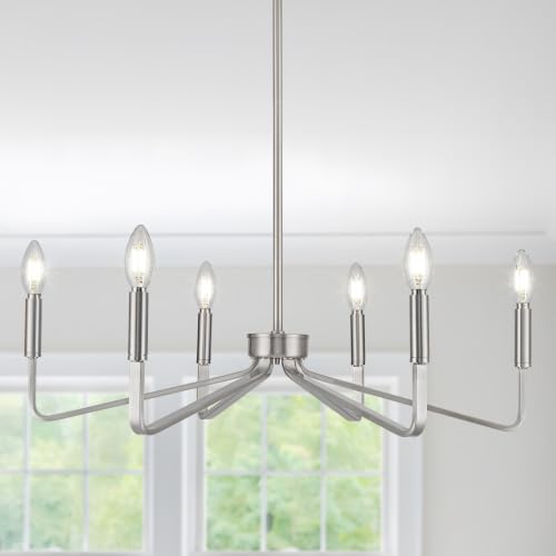 6 Light Brushed Nickel Candle Chandelier for Dining Room