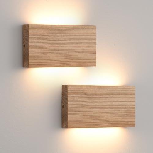 Natural Wood LED Wall Sconce Wood Wall Sconce Indoor Wall Lights Hardwired 2 Pack Up and Down Wall Mount Light 3000K