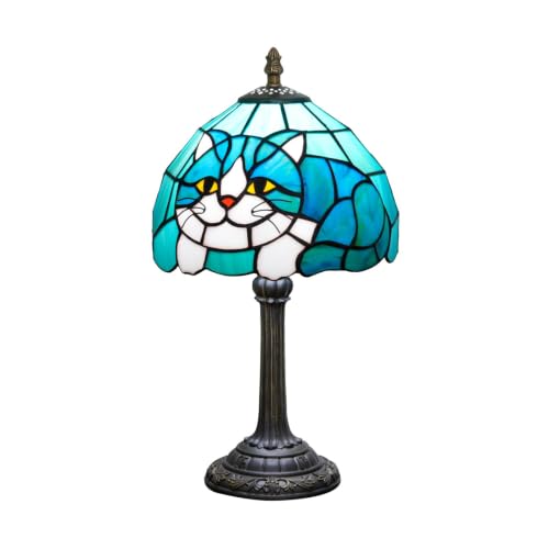 Tiffany Style Stained Glass Table Lamp Cat Small Table Lamp Bedroom Bedside Lamp Living Room Dining Room Office Decoration Desk Lamp Home Decoration Creative Gift